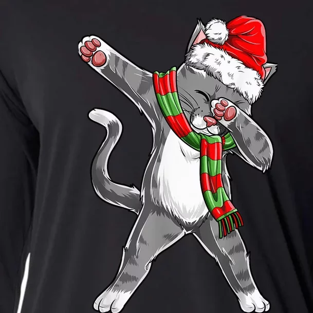 Dabbing Cat Santa Christmas Gift Kid Boy Girls Catmas Xmas Cooling Performance Long Sleeve Crew