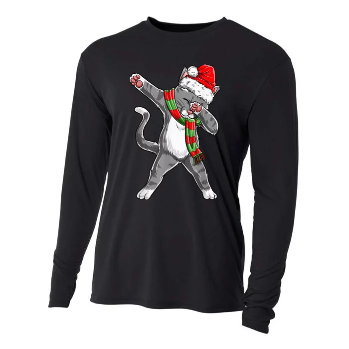 Dabbing Cat Santa Christmas Gift Kid Boy Girls Catmas Xmas Cooling Performance Long Sleeve Crew