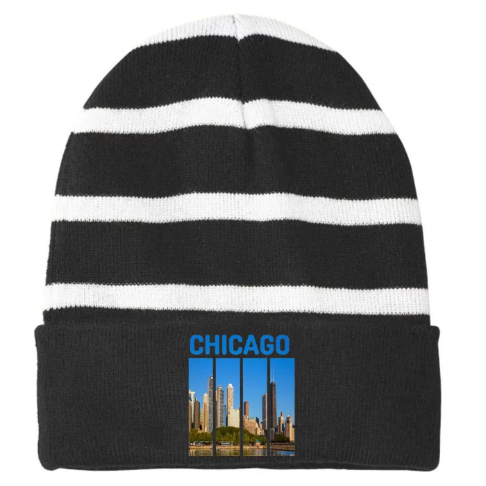 Downtown Chicago Skyline Souvenirs State Illinois Striped Beanie with Solid Band