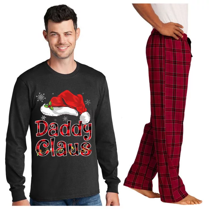 Daddy Claus Santa Hat Christmas Plaid Buffalo Pajama Funny Gift Long Sleeve Pajama Set