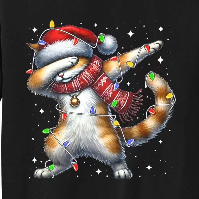 Dabbing Cat Santa Hat Christmas Lights Tall Sweatshirt