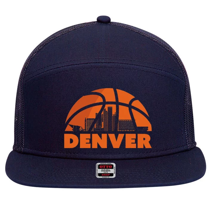 Denver City Skyline Colorado Basketball Fan Jersey 7 Panel Mesh Trucker Snapback Hat