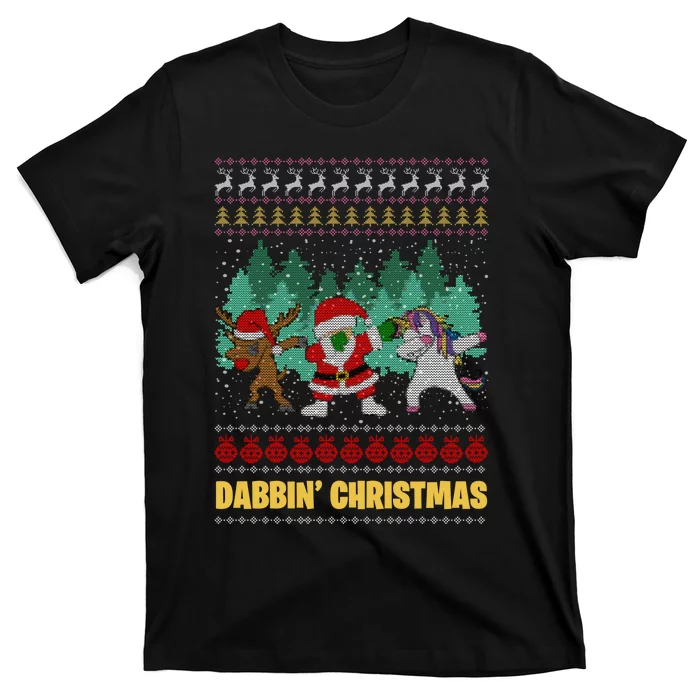 Dabbing Christmas Santa Unicorn And Deer T-Shirt