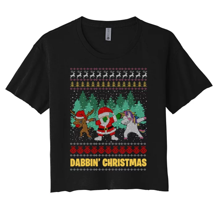 Dabbing Christmas Santa Unicorn And Deer Women's Crop Top Tee