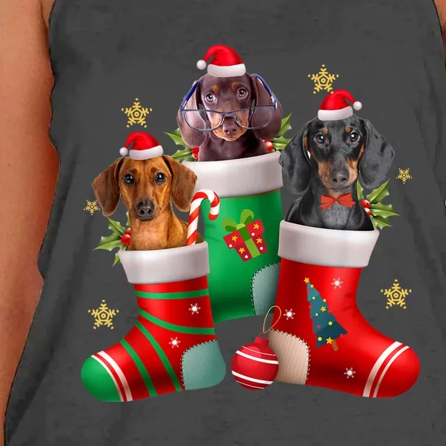 Dachshund Christmas Stocking Funny Xmas Dog Lover Women's Knotted Racerback Tank