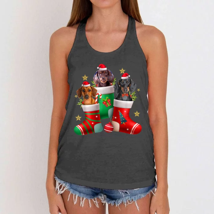 Dachshund Christmas Stocking Funny Xmas Dog Lover Women's Knotted Racerback Tank