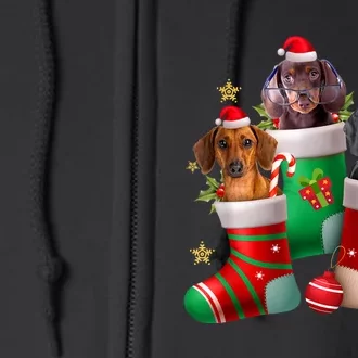 Dachshund Christmas Stocking Funny Xmas Dog Lover Full Zip Hoodie