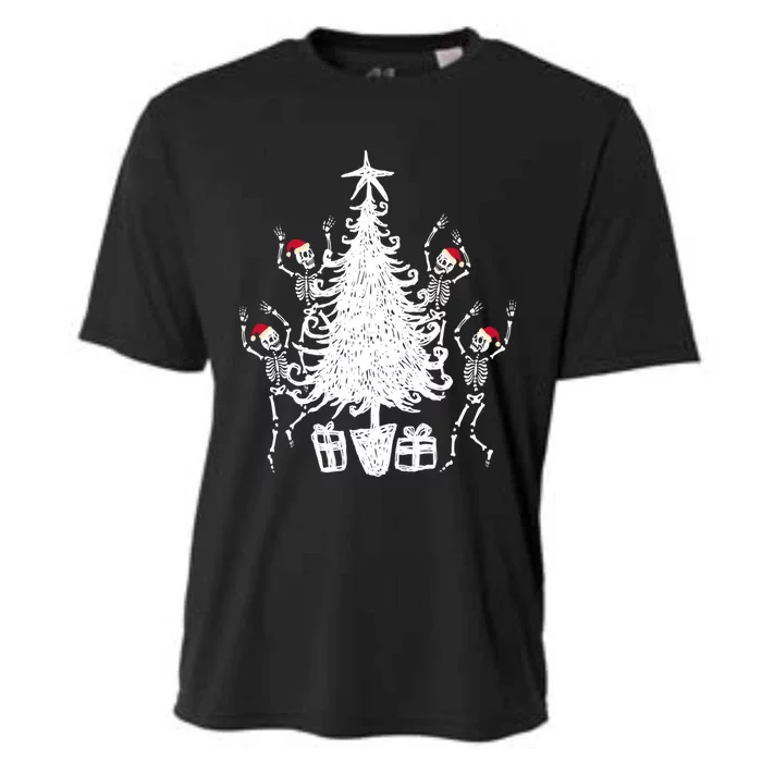 Dancing Christmas Skeletons Funny Spooky Christmas Graphic Gift Cooling Performance Crew T-Shirt