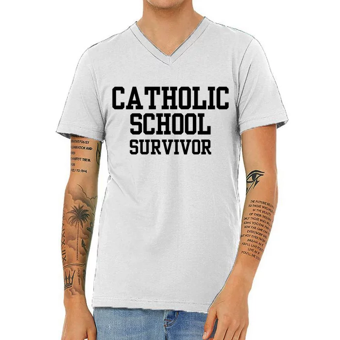 Doublecrossclothingco Catholic School Survivor V-Neck T-Shirt