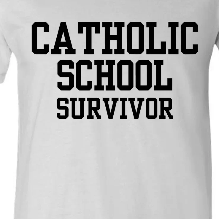 Doublecrossclothingco Catholic School Survivor V-Neck T-Shirt