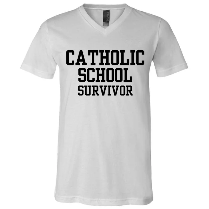 Doublecrossclothingco Catholic School Survivor V-Neck T-Shirt