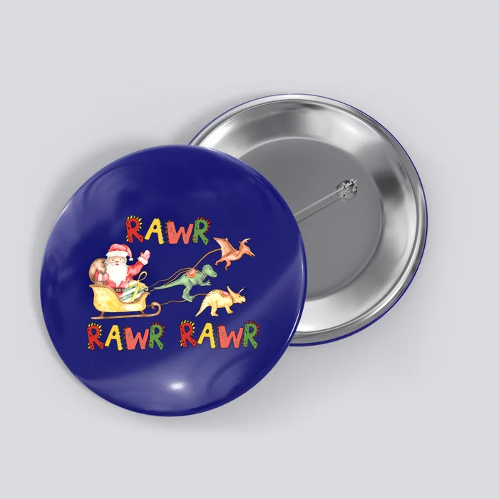 Dinosaur Christmas Santa Sleigh Rawr Rawr Rawr Xmas Holiday Gift Button