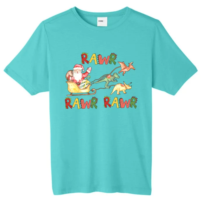 Dinosaur Christmas Santa Sleigh Rawr Rawr Rawr Xmas Holiday Gift ChromaSoft Performance T-Shirt