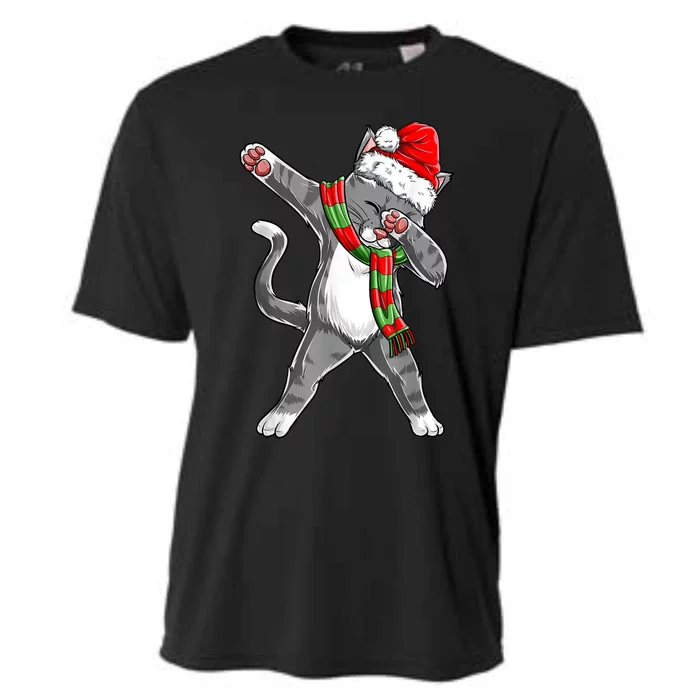 Dabbing Cat Santa Christmas Gift Boys Girls Catmas Xmas Gift Cooling Performance Crew T-Shirt