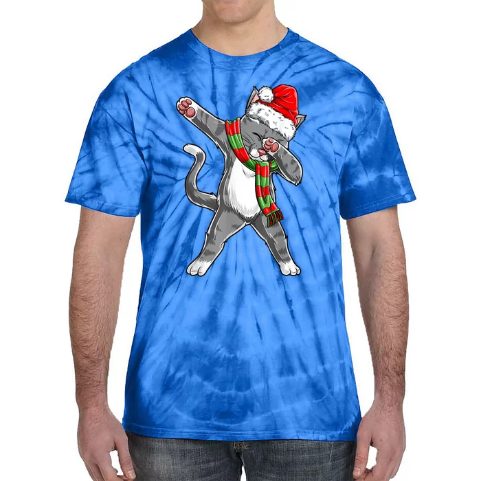 Dabbing Cat Santa Christmas Gift Boys Girls Catmas Xmas Gift Tie-Dye T-Shirt