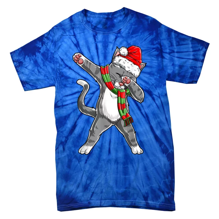 Dabbing Cat Santa Christmas Gift Boys Girls Catmas Xmas Gift Tie-Dye T-Shirt