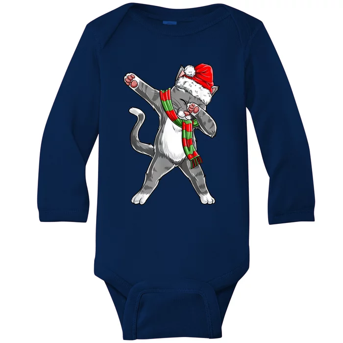 Dabbing Cat Santa Christmas Gift Boys Girls Catmas Xmas Gift Baby Long Sleeve Bodysuit