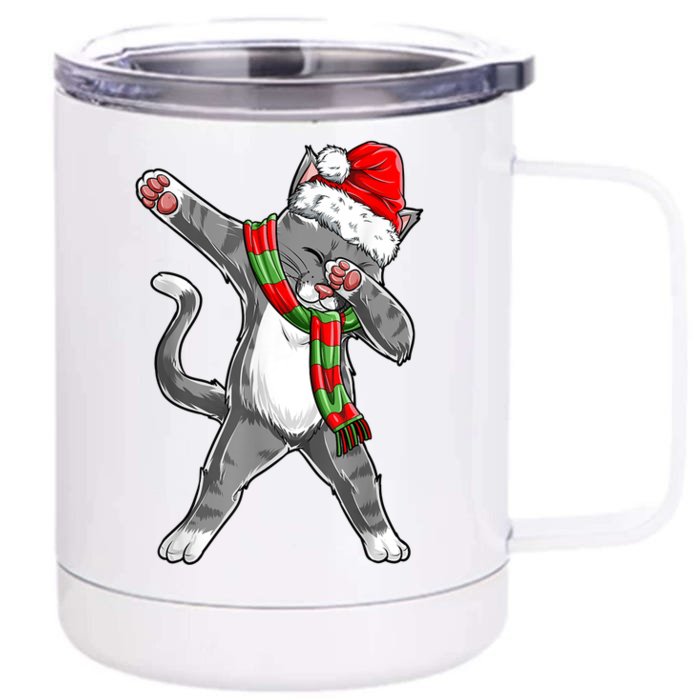 Dabbing Cat Santa Christmas Gift Boys Girls Catmas Xmas Gift Front & Back 12oz Stainless Steel Tumbler Cup