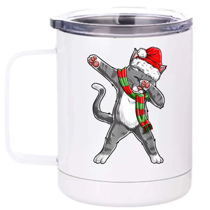 Dabbing Cat Santa Christmas Gift Boys Girls Catmas Xmas Gift Front & Back 12oz Stainless Steel Tumbler Cup