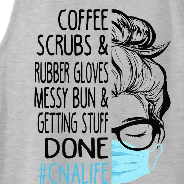 Dy Coffee Scrubs And Rubber Gloves Messy Bun CNA Ladies Tri-Blend Wicking Tank