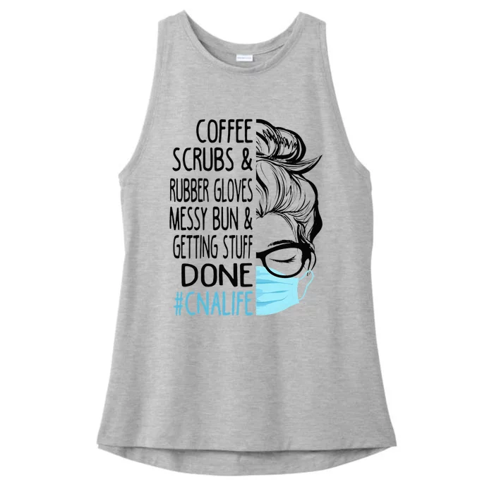 Dy Coffee Scrubs And Rubber Gloves Messy Bun CNA Ladies Tri-Blend Wicking Tank