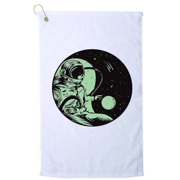 Dark Colored Space Astronaut Flying With Planets And Stars Platinum Collection Golf Towel