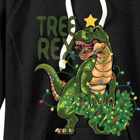 Dinosaur Christmas Tree Rex Boys Girls Funny Xmas Trex Cute Gift Women's Fleece Hoodie