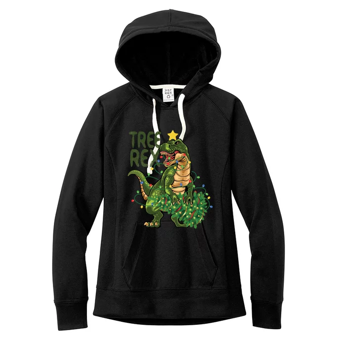 Dinosaur Christmas Tree Rex Boys Girls Funny Xmas Trex Cute Gift Women's Fleece Hoodie