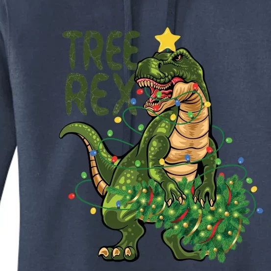 Dinosaur Christmas Tree Rex Boys Girls Funny Xmas Trex Cute Gift Women's Pullover Hoodie