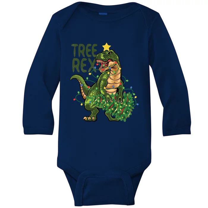 Dinosaur Christmas Tree Rex Boys Girls Funny Xmas Trex Cute Gift Baby Long Sleeve Bodysuit