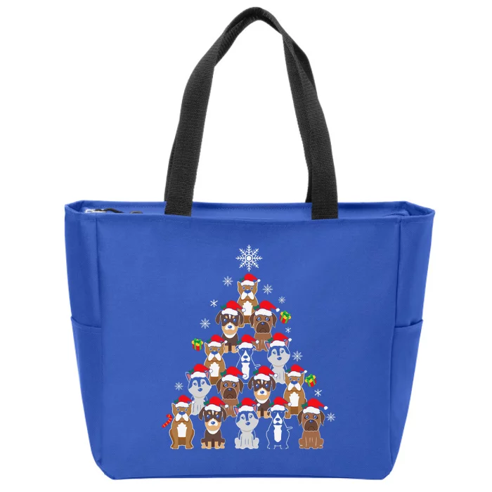 Dog Christmas Tree Funny Christmas Lights Xmas Zip Tote Bag