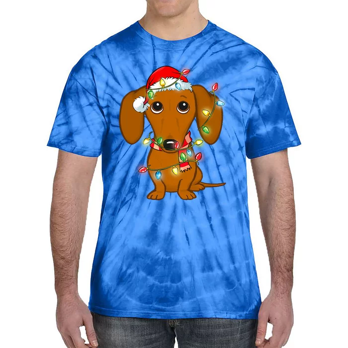 Dachshund Christmas Tree Dachshund Santa Hat Light Xmas Gift Tie-Dye T-Shirt