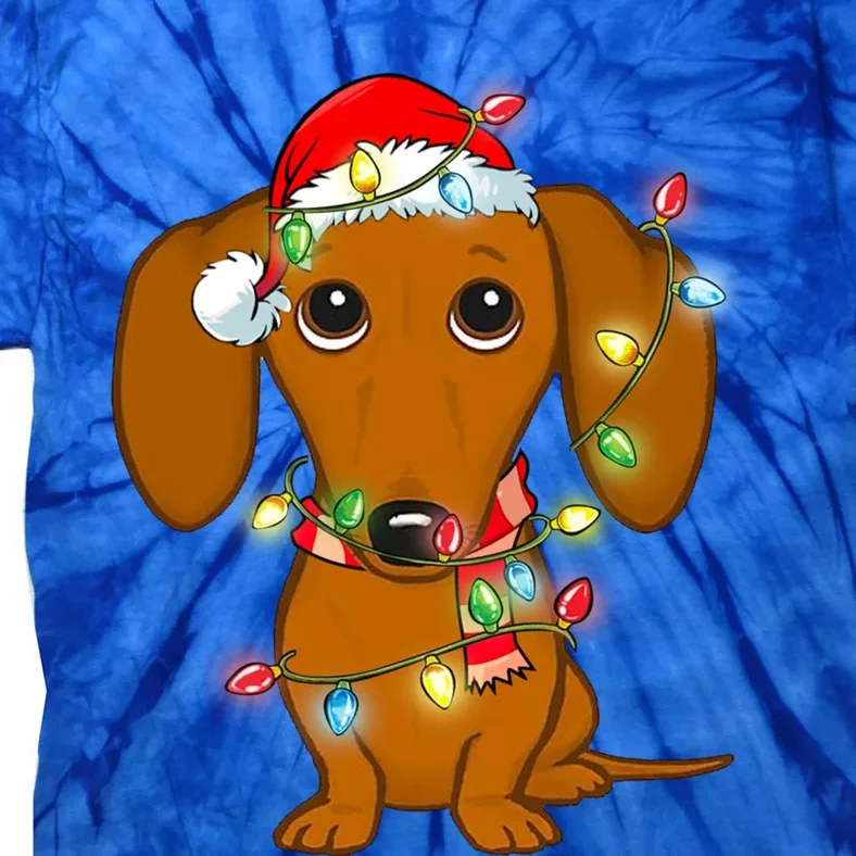 Dachshund Christmas Tree Dachshund Santa Hat Light Xmas Gift Tie-Dye T-Shirt