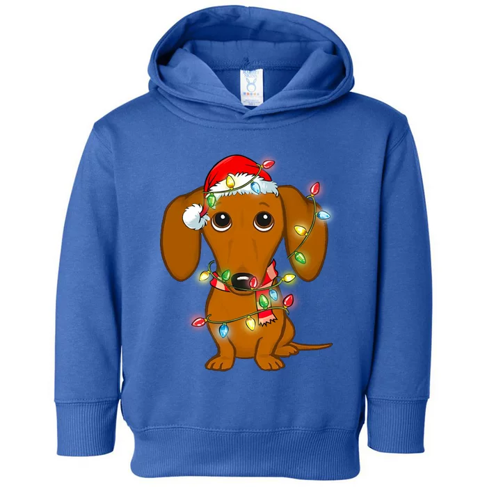 Dachshund Christmas Tree Dachshund Santa Hat Light Xmas Gift Toddler Hoodie