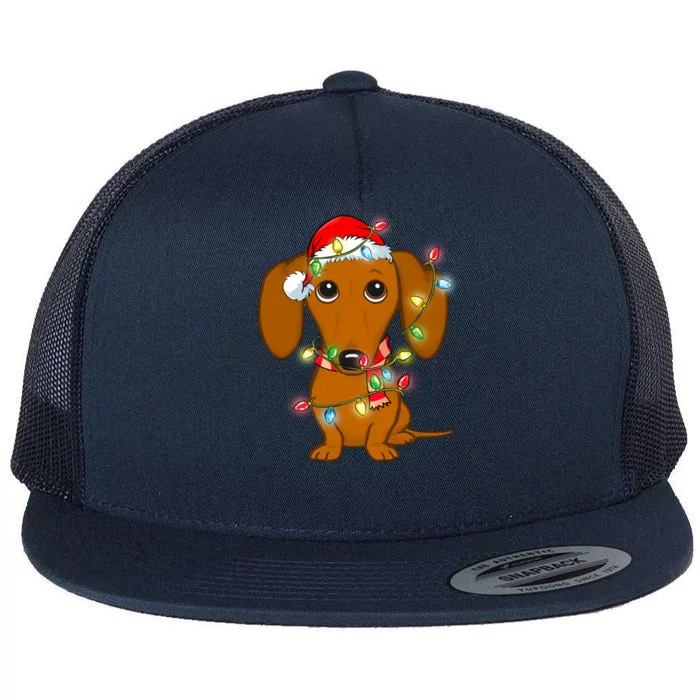 Dachshund Christmas Tree Dachshund Santa Hat Light Xmas Gift Flat Bill Trucker Hat