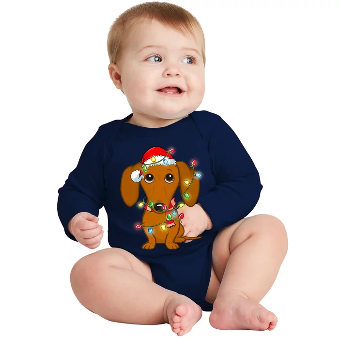 Dachshund Christmas Tree Dachshund Santa Hat Light Xmas Gift Baby Long Sleeve Bodysuit