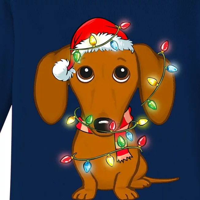 Dachshund Christmas Tree Dachshund Santa Hat Light Xmas Gift Baby Long Sleeve Bodysuit