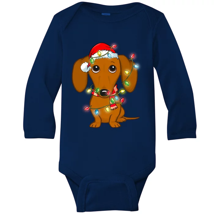 Dachshund Christmas Tree Dachshund Santa Hat Light Xmas Gift Baby Long Sleeve Bodysuit