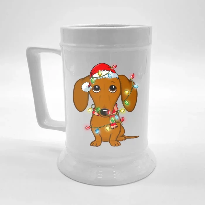 Dachshund Christmas Tree Dachshund Santa Hat Light Xmas Gift Front & Back Beer Stein