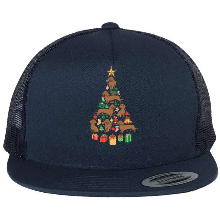 Dachshund Christmas Tree Flat Bill Trucker Hat