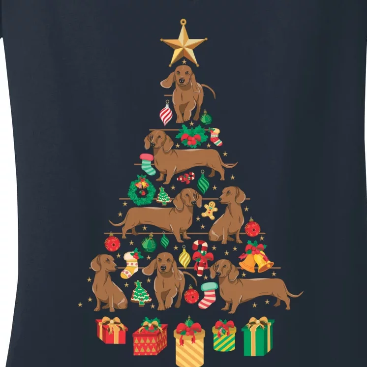 Dachshund Christmas Tree Women's V-Neck T-Shirt