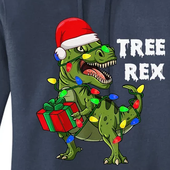 Dinosaur Christmas Tree Rex Funny Santa Hat Dinosaur Women's Pullover Hoodie