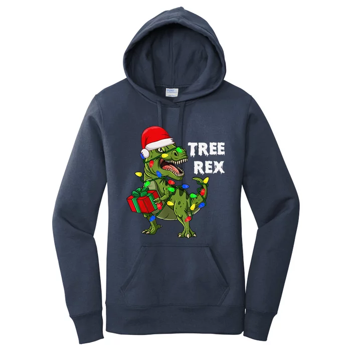 Dinosaur Christmas Tree Rex Funny Santa Hat Dinosaur Women's Pullover Hoodie