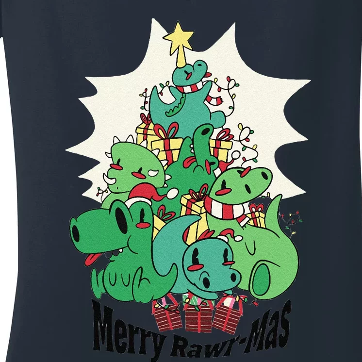 Dinosaur Christmas Tree TRex Idea & Dino Xmas Outfit Women's V-Neck T-Shirt