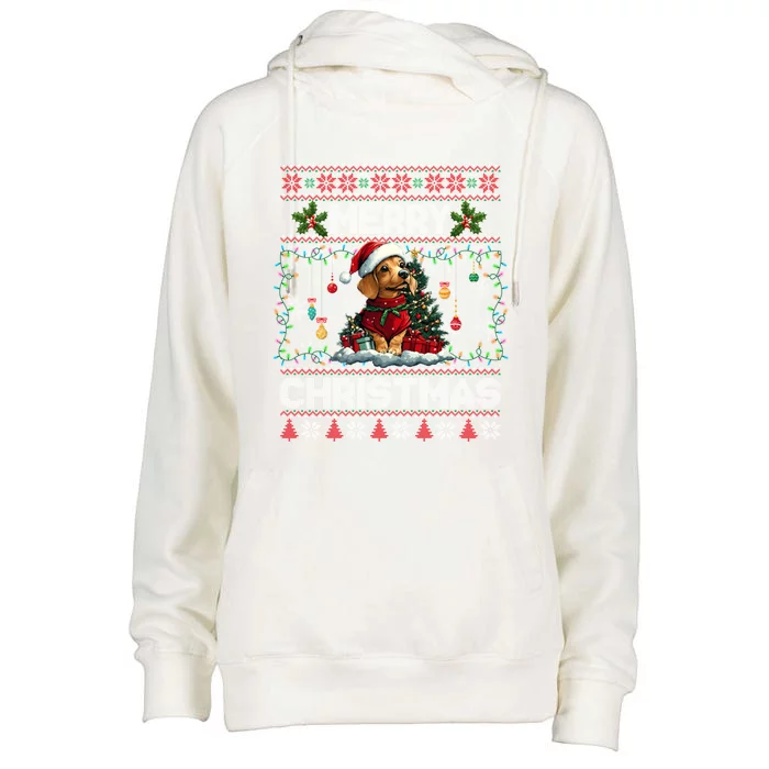 Dachshund Christmas Tree Lights Decorations Dog Lover Xmas Womens Funnel Neck Pullover Hood