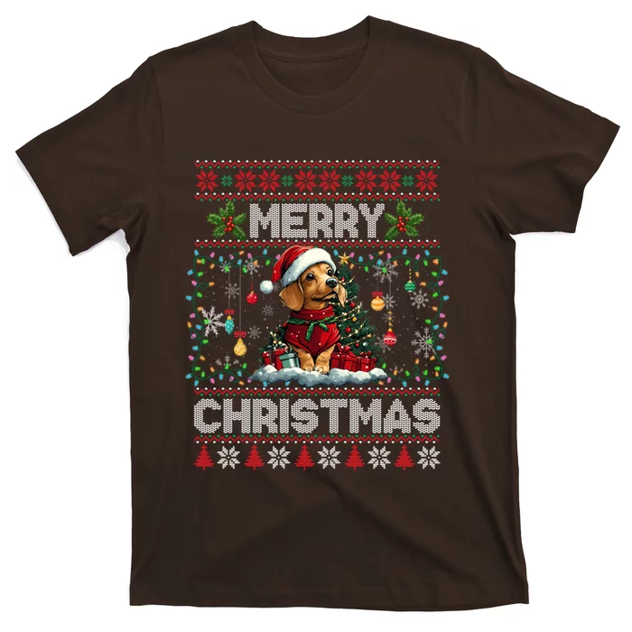 Dachshund Christmas Tree Lights Decorations Dog Lover Xmas T-Shirt