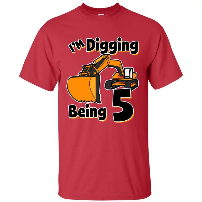 Digger Construction Truck 5th Birthday Truck 5 Year Old Tall T-Shirt