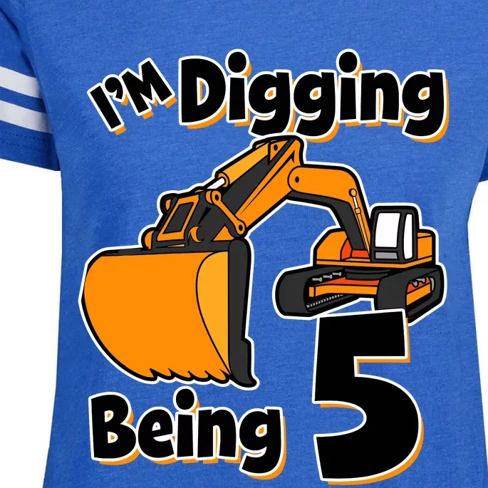 Digger Construction Truck 5th Birthday Truck 5 Year Old Enza Ladies Jersey Football T-Shirt