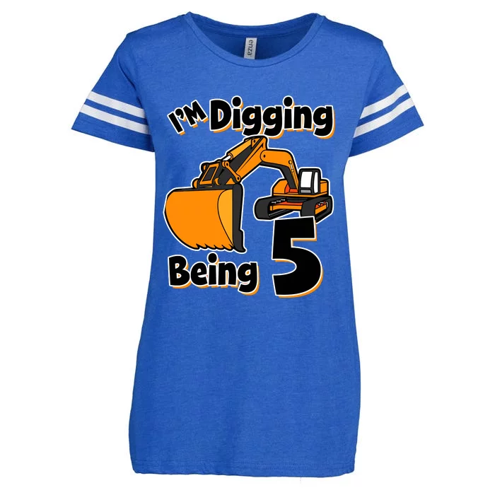 Digger Construction Truck 5th Birthday Truck 5 Year Old Enza Ladies Jersey Football T-Shirt