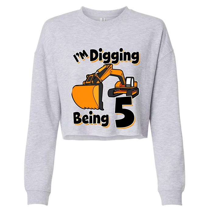 Digger Construction Truck 5th Birthday Truck 5 Year Old Cropped Pullover Crew